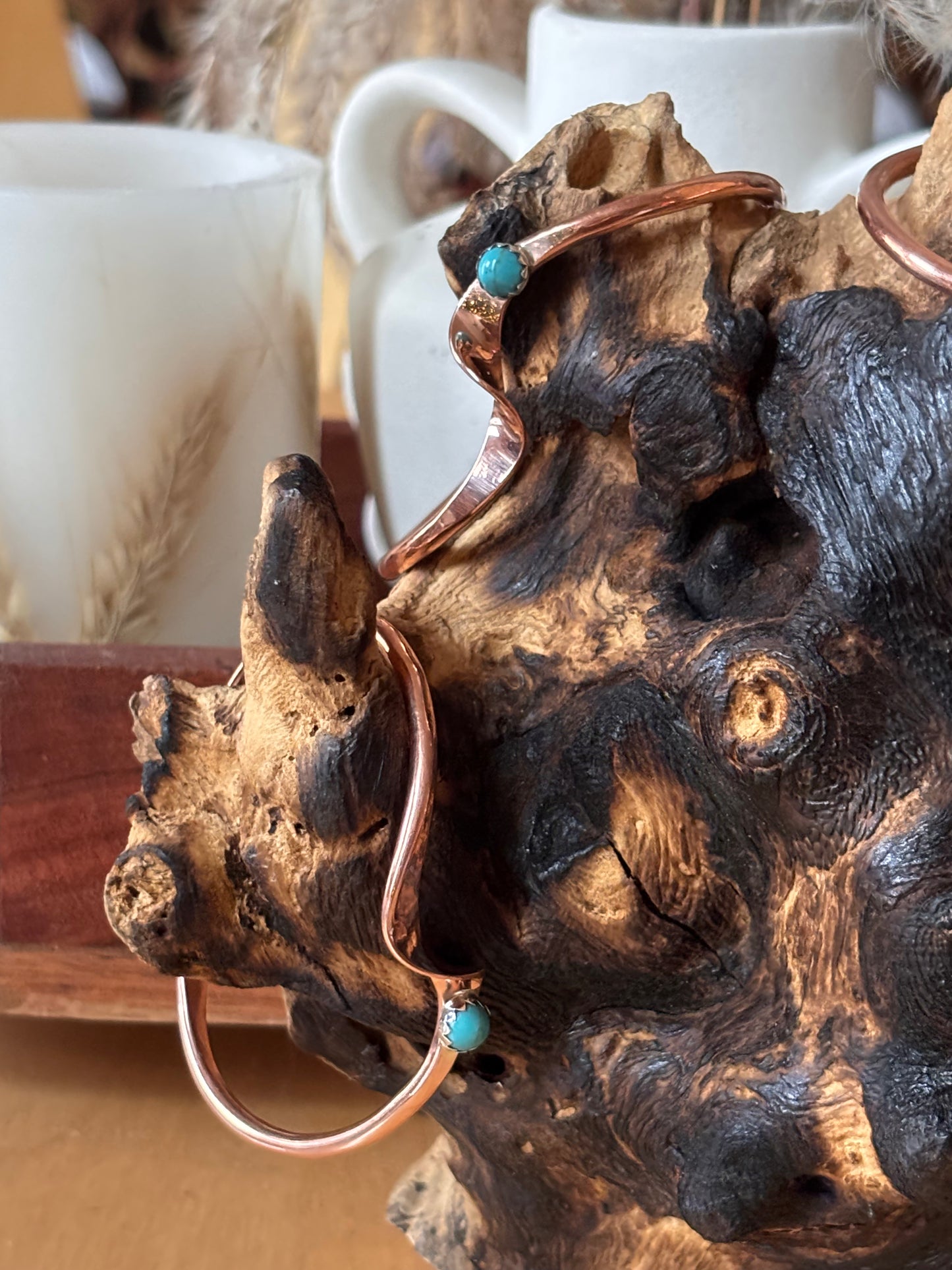 Navajo Copper Turquoise Cuffs made by Yolanda Skeets