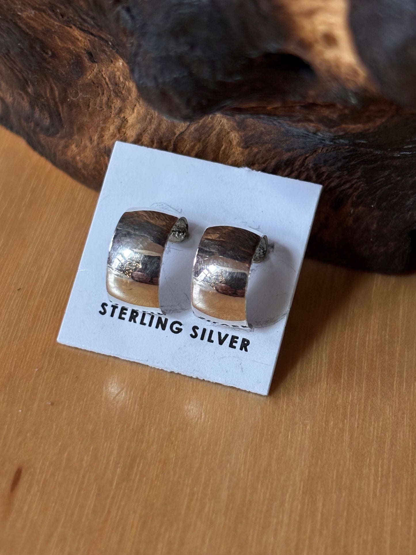 Navajo Sterling Huggie Hoops made by Florence Tahe