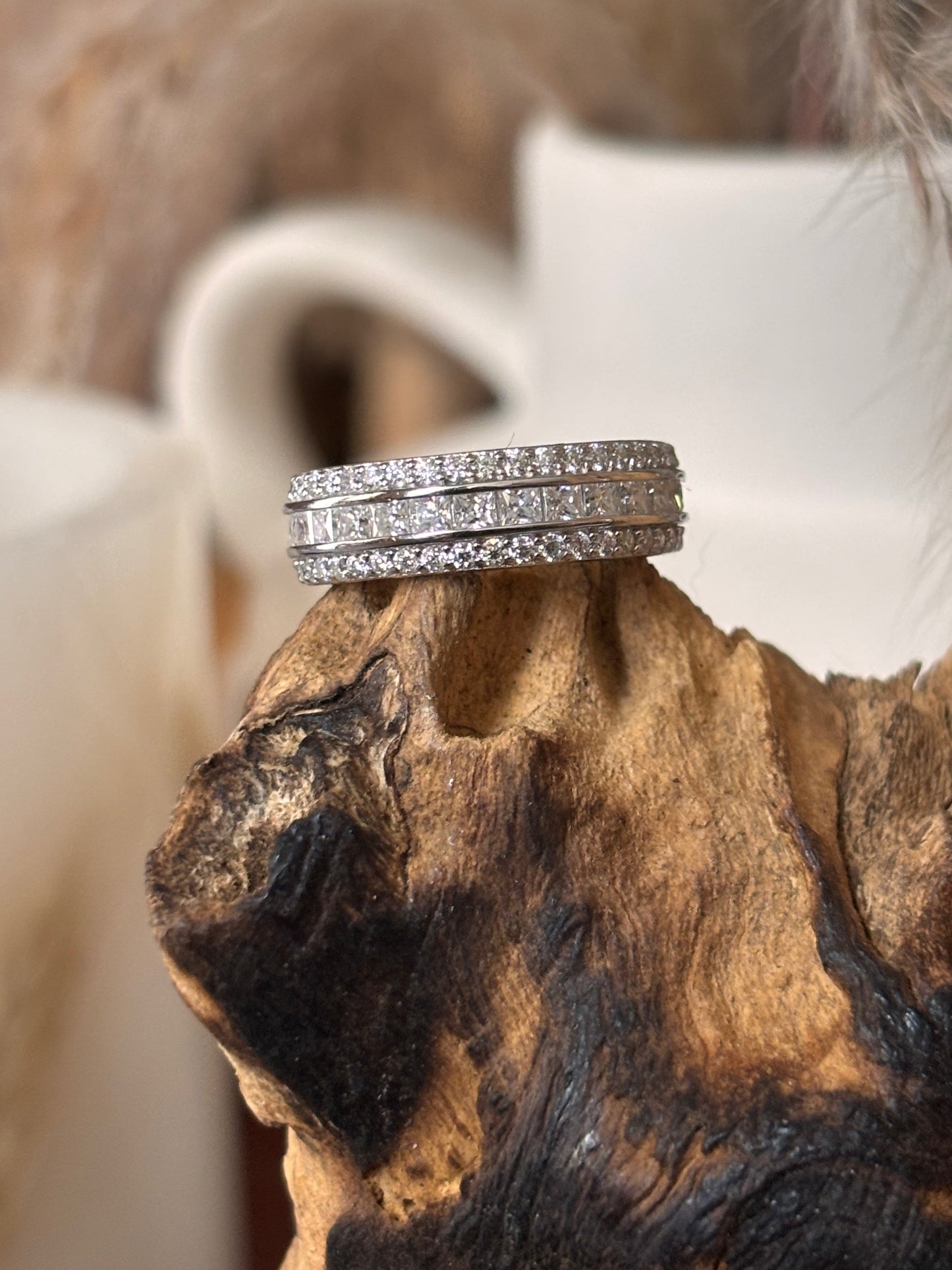 Moissanite Eternity Band Ring with Princess & Round Stones