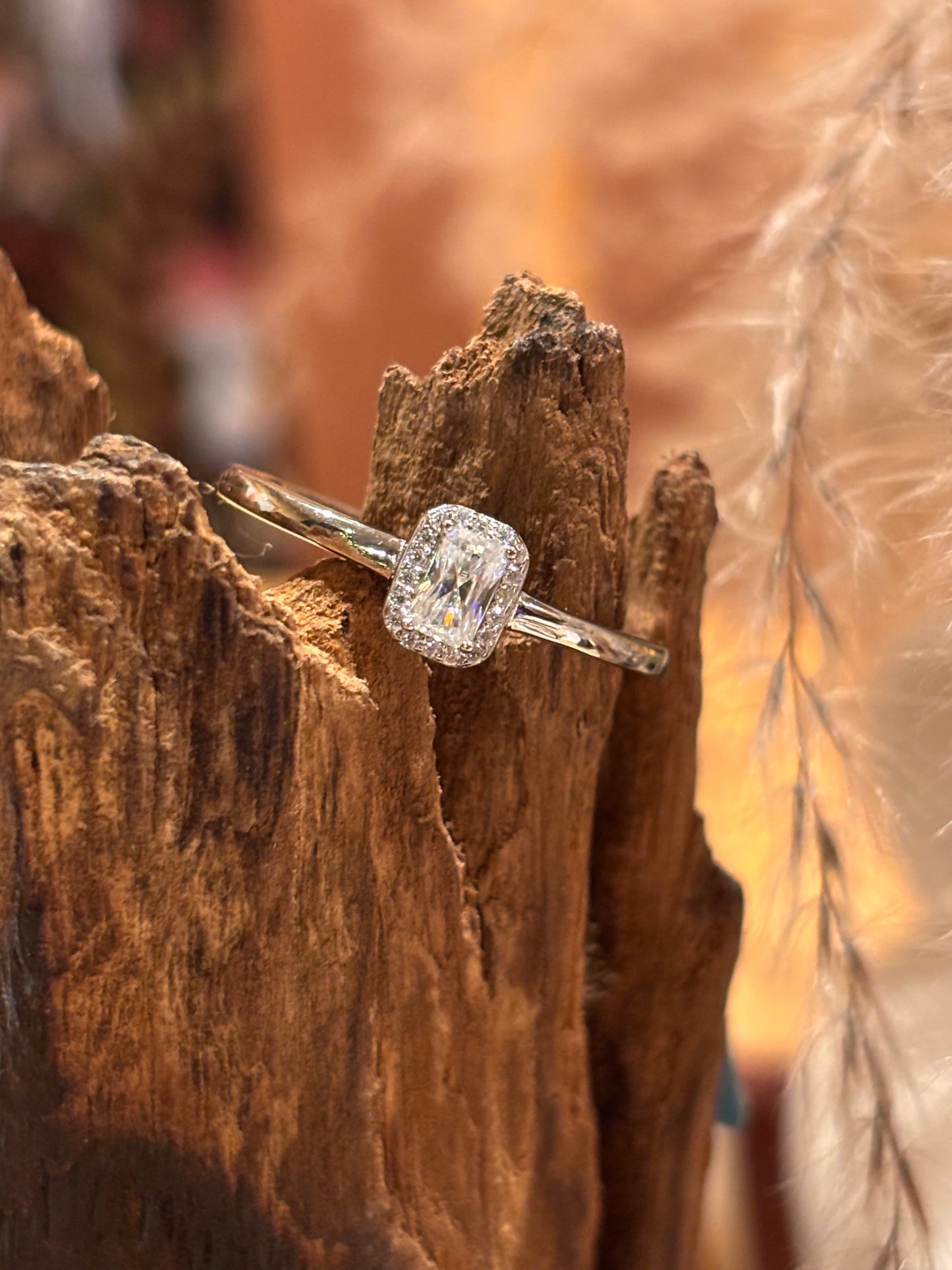 Moissanite Radiant Center With Halo Ring