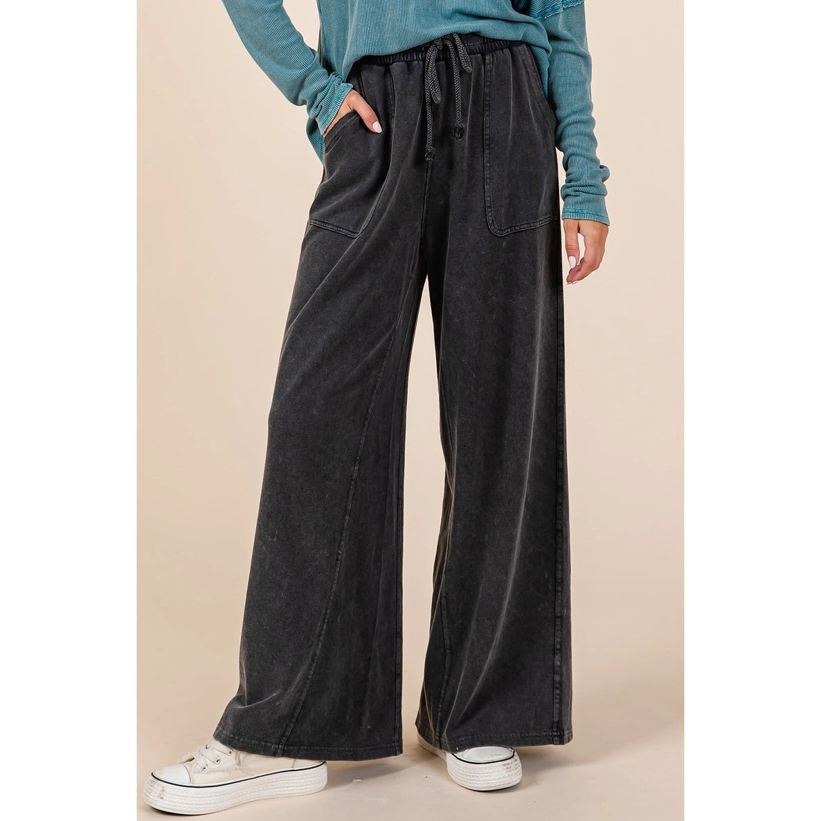 Mineral Wash French Terry Wide Leg Pants