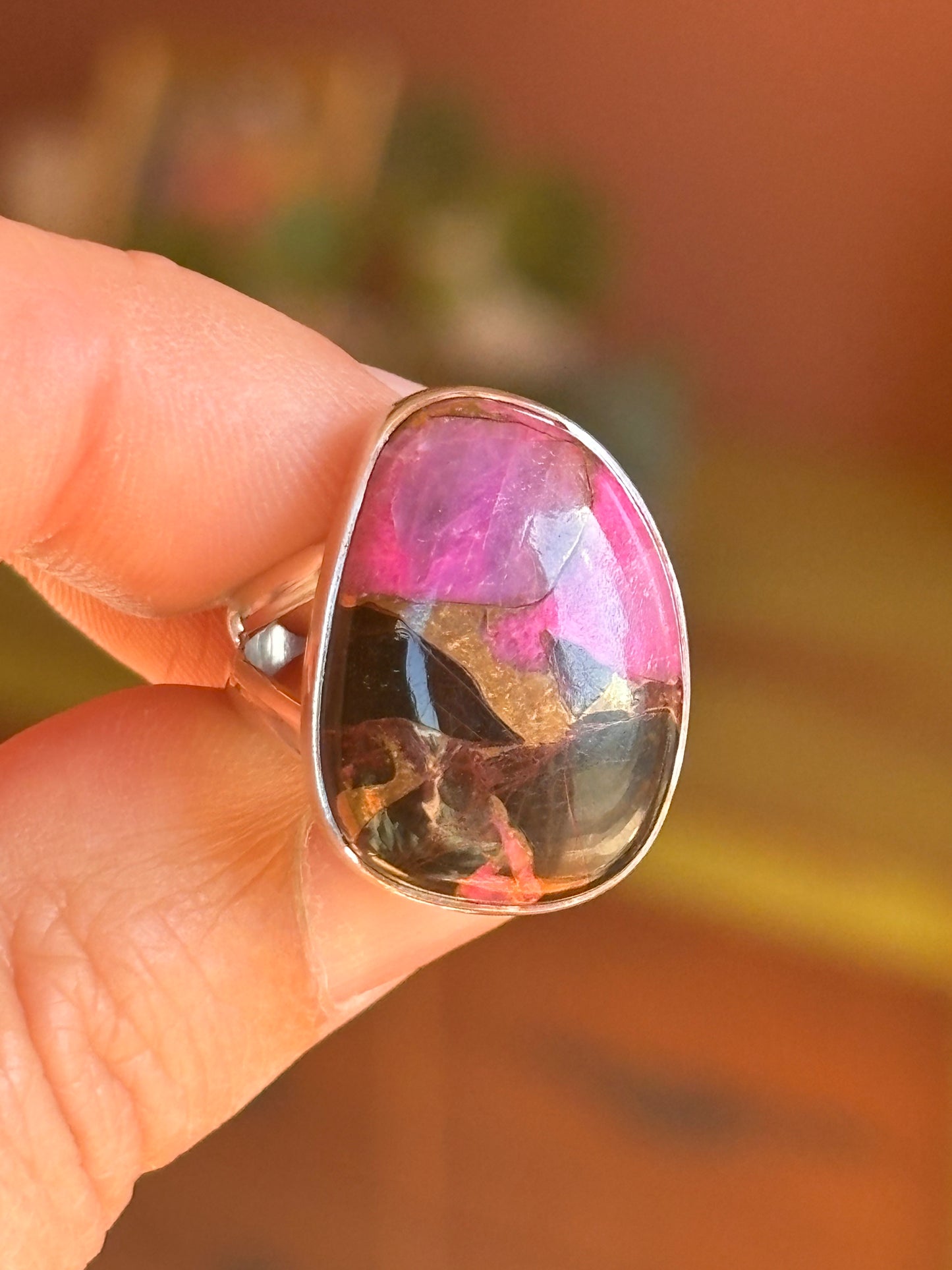 Pink Dalmation Jasper Copper Ring | Size 5.5