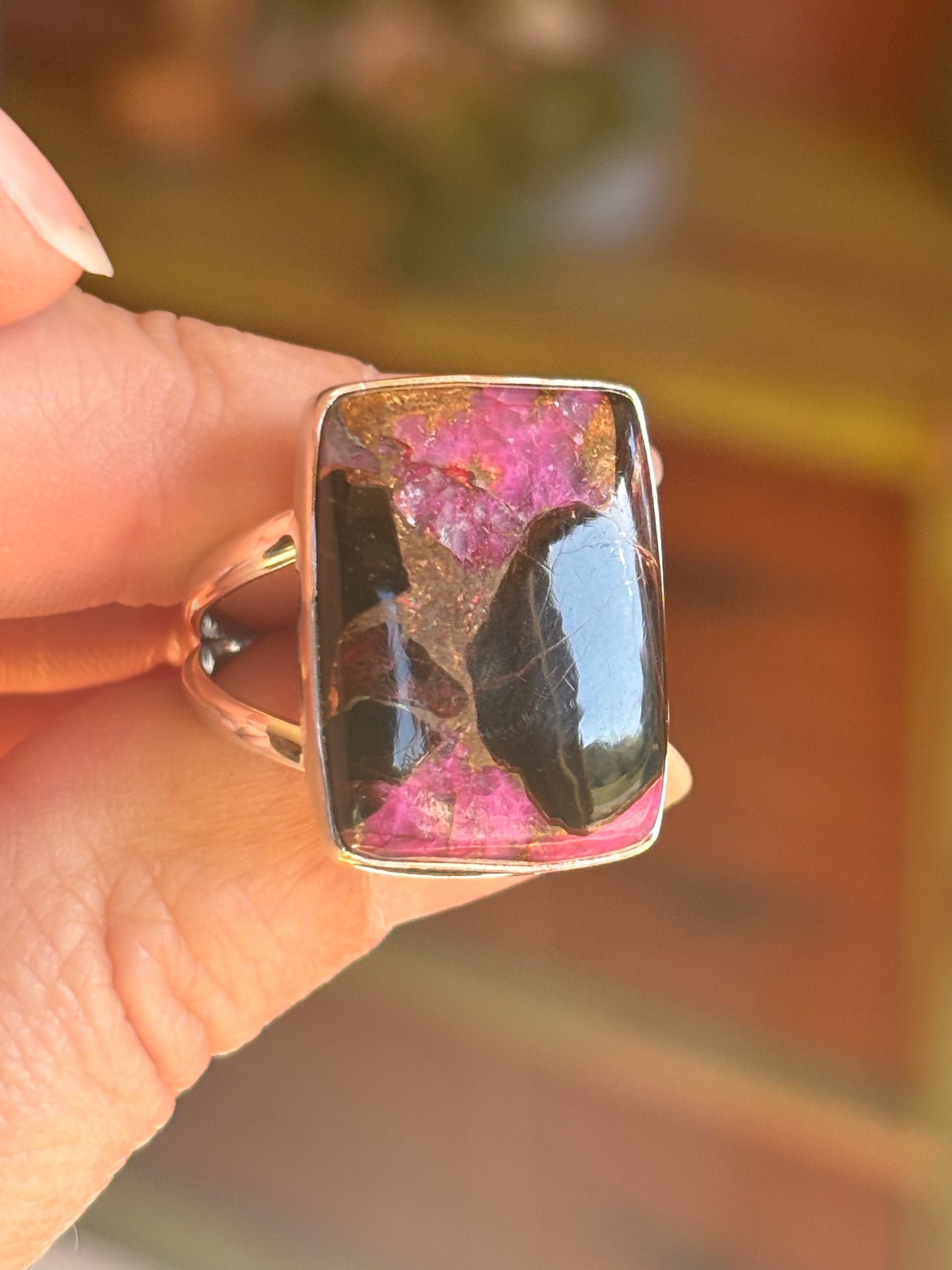 Pink Dalmation Jasper Copper Ring | Size 10