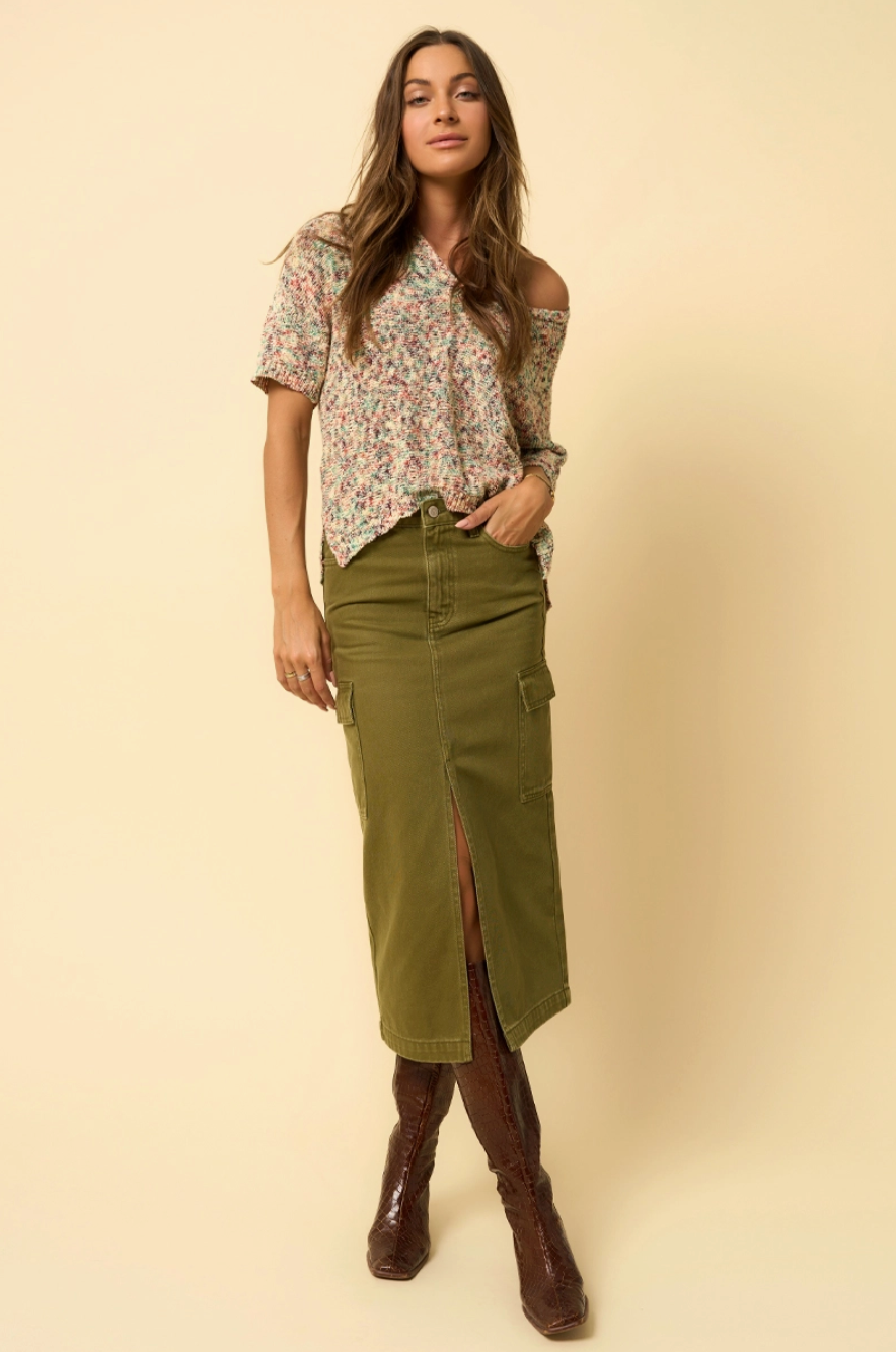 Olive Cargo Midi Skirt | Insane Gene