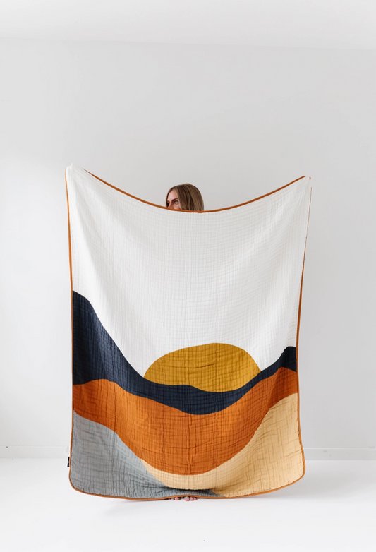 Sunset Reversible Throw Cotton Muslin Blanket