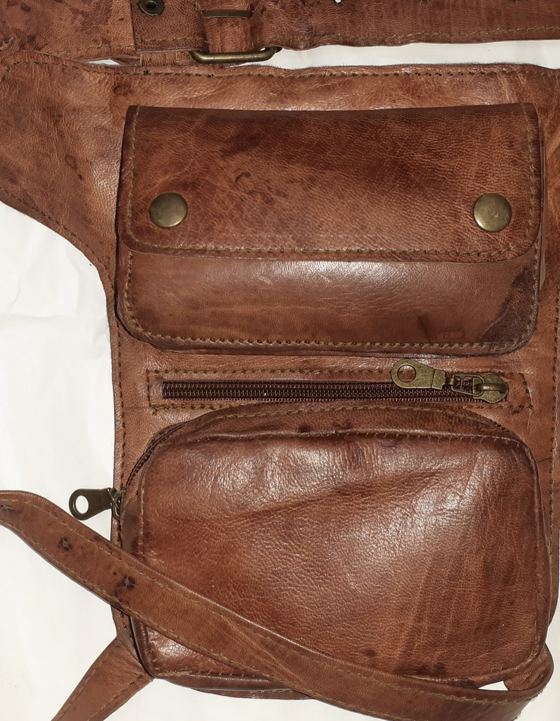 Multi-Pocket Leather Biker Waist Bag