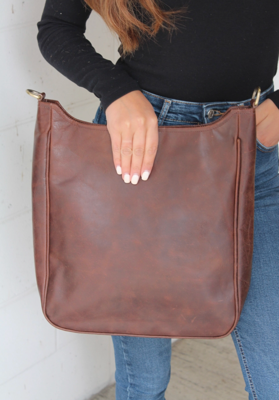 Dk Brown Leather Messenger Bag (No Strap)