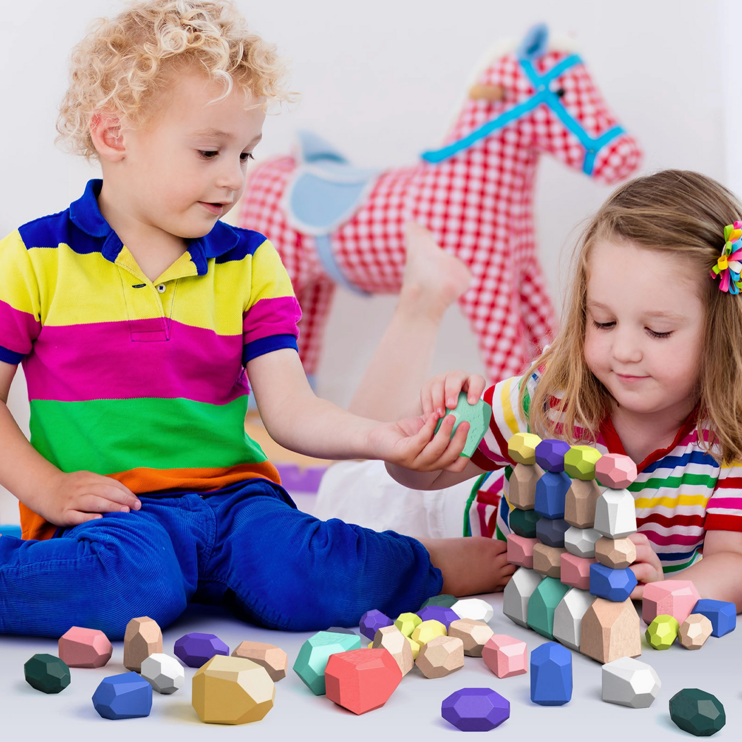 Montessori-Inspired Wooden Balancing Stacking Rocks Toy