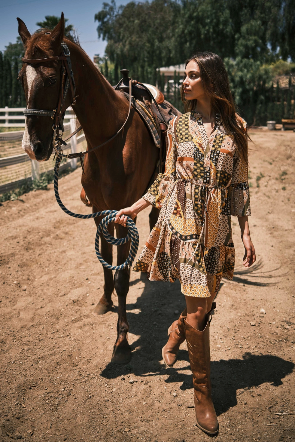 Border Print Ruffle Tiered Mini Dress