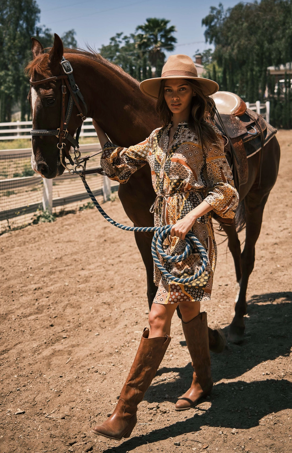 Border Print Ruffle Tiered Mini Dress