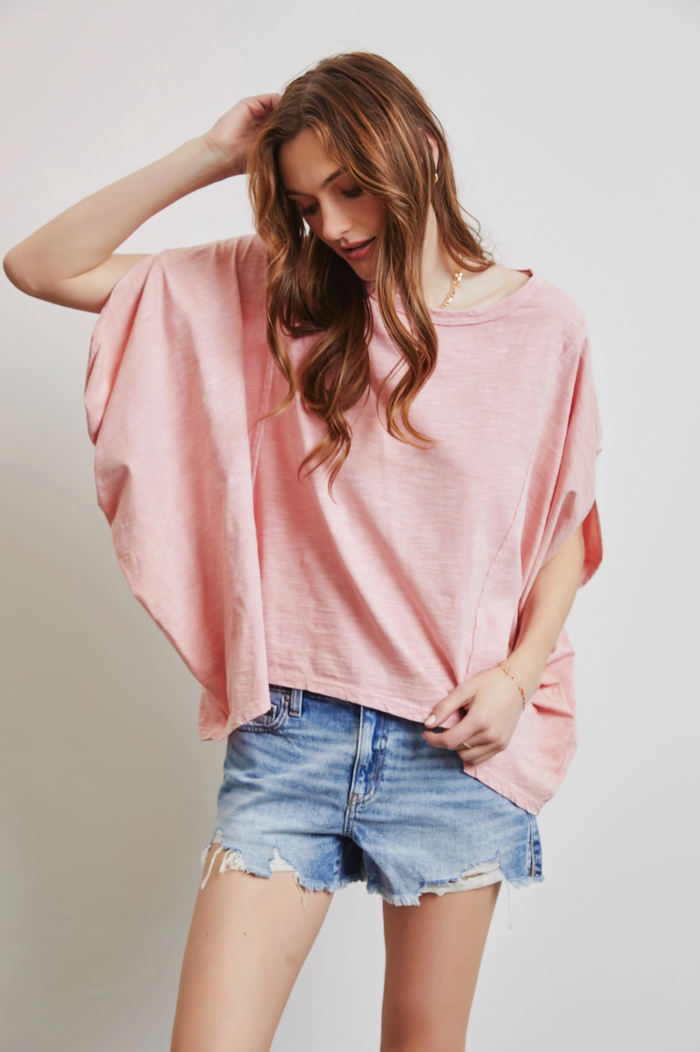 Garment-Dyed Boat Neck Oversized Top