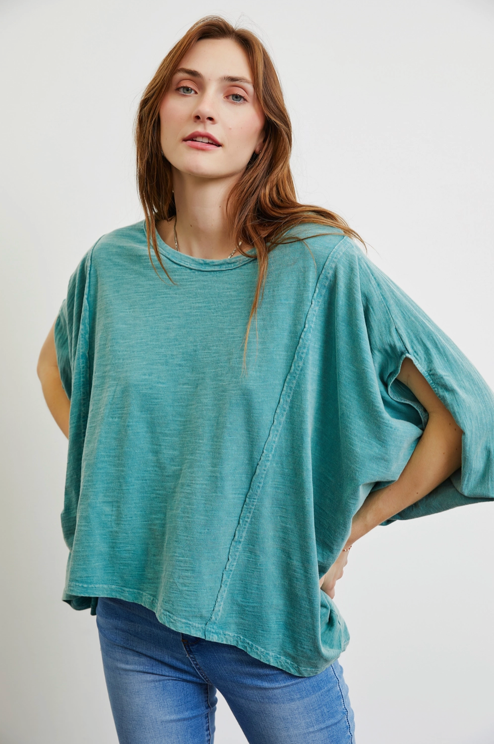 Garment-Dyed Boat Neck Oversized Top