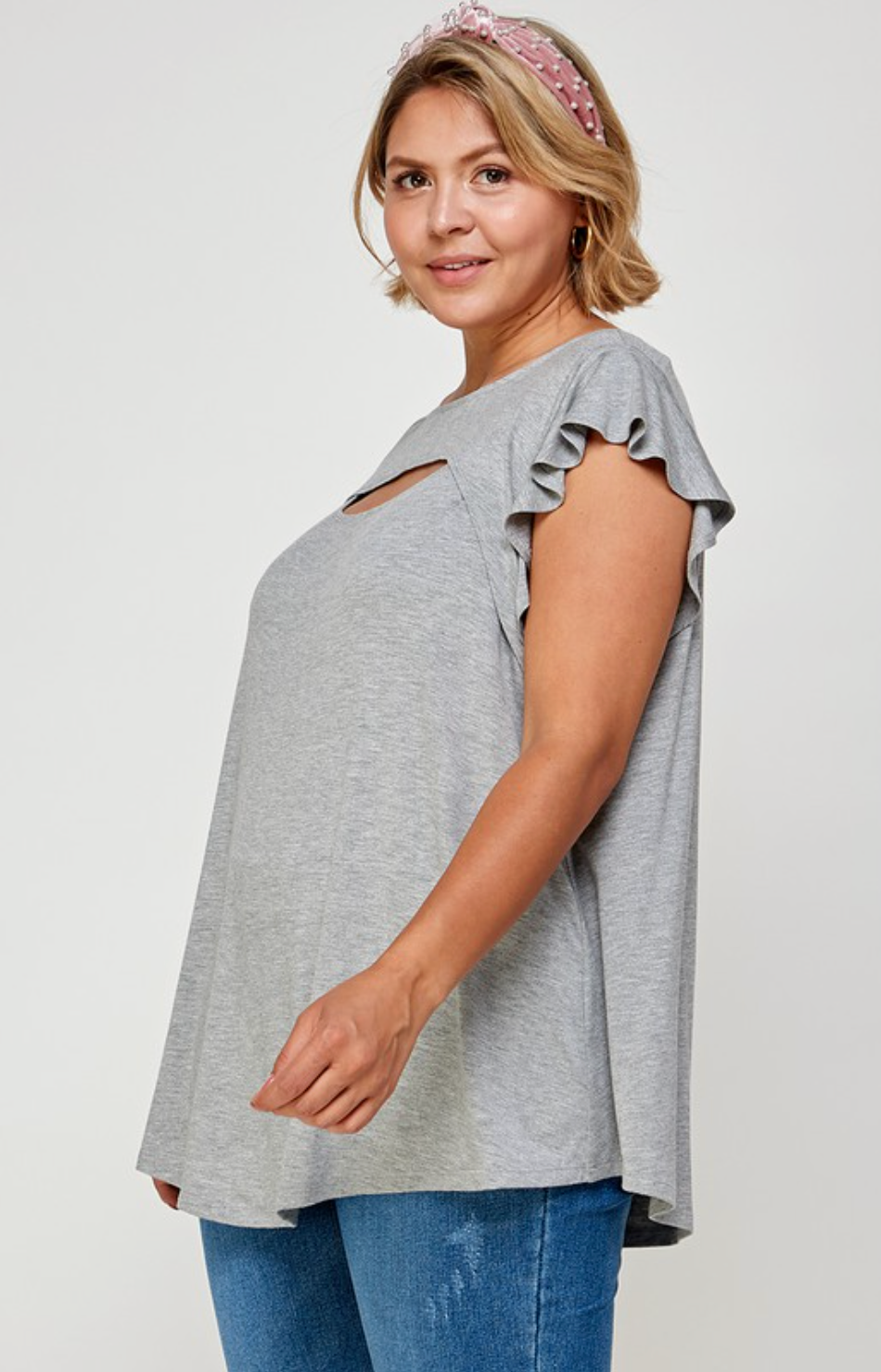 Solid Jersey Cut Out Bell Sleeves Top