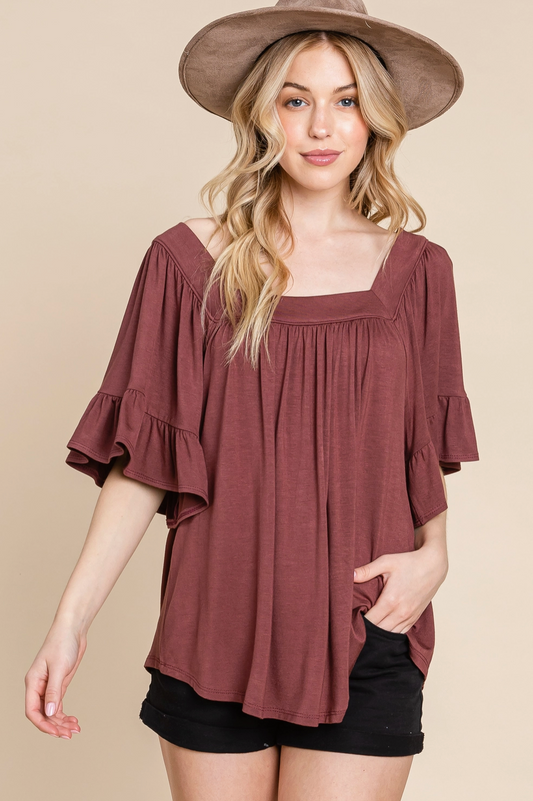 Solid Bell Sleeve Jersey Top