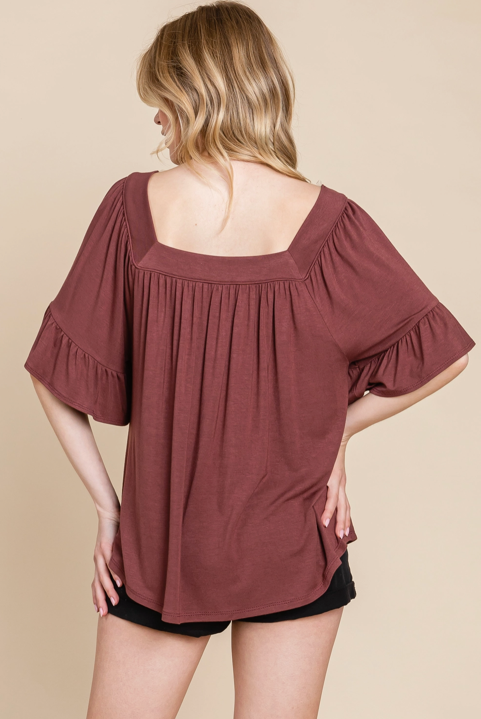 Solid Bell Sleeve Jersey Top