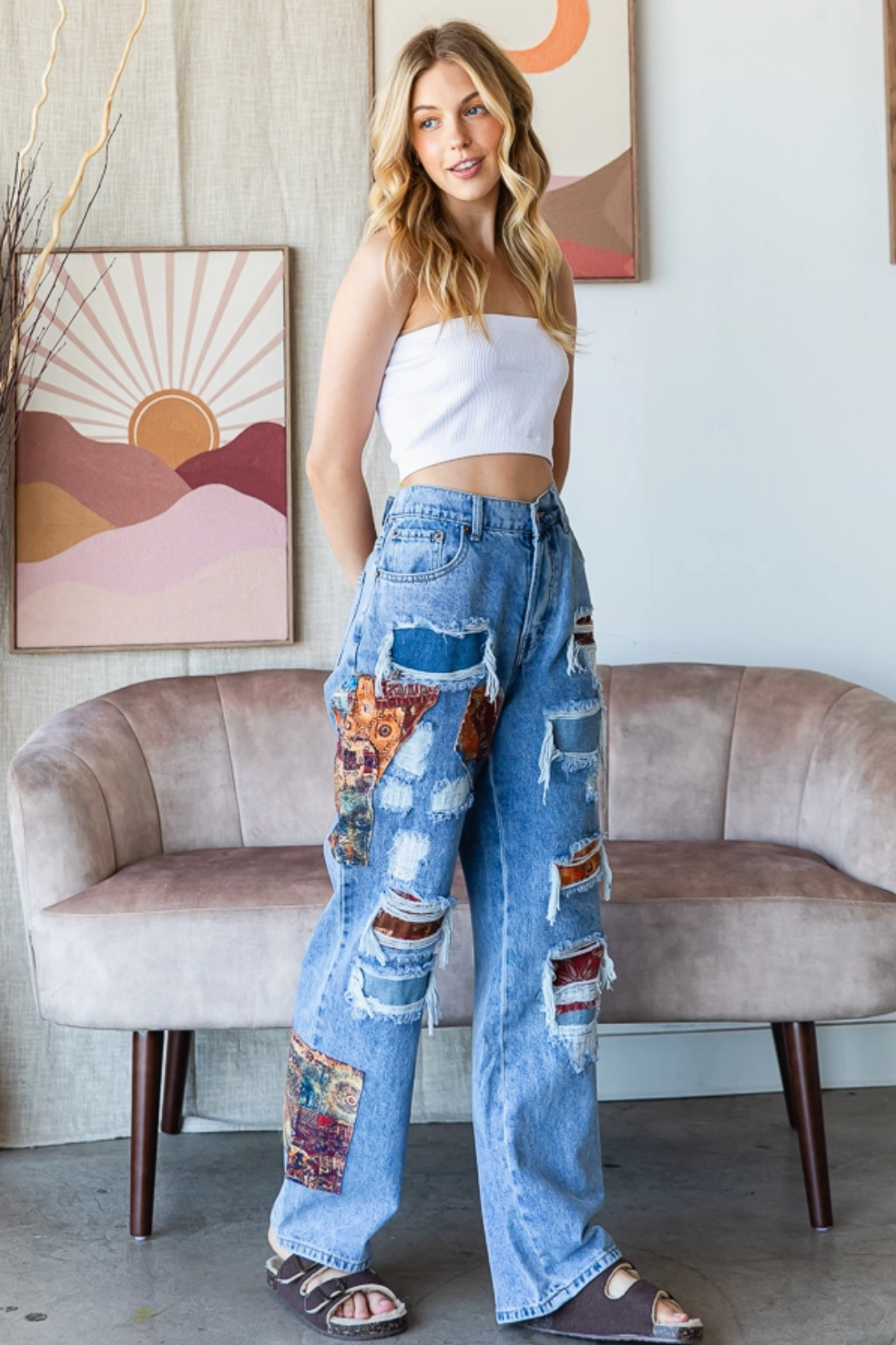 Patchwork Straight Jeans