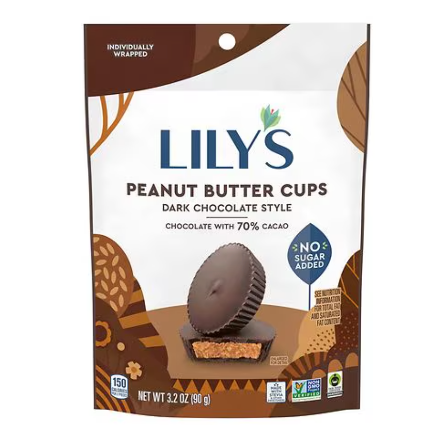Lily's No Sugar Added Peanut Butter Cups, Sweets, Bag, Dark Chocolate, 3.2 oz