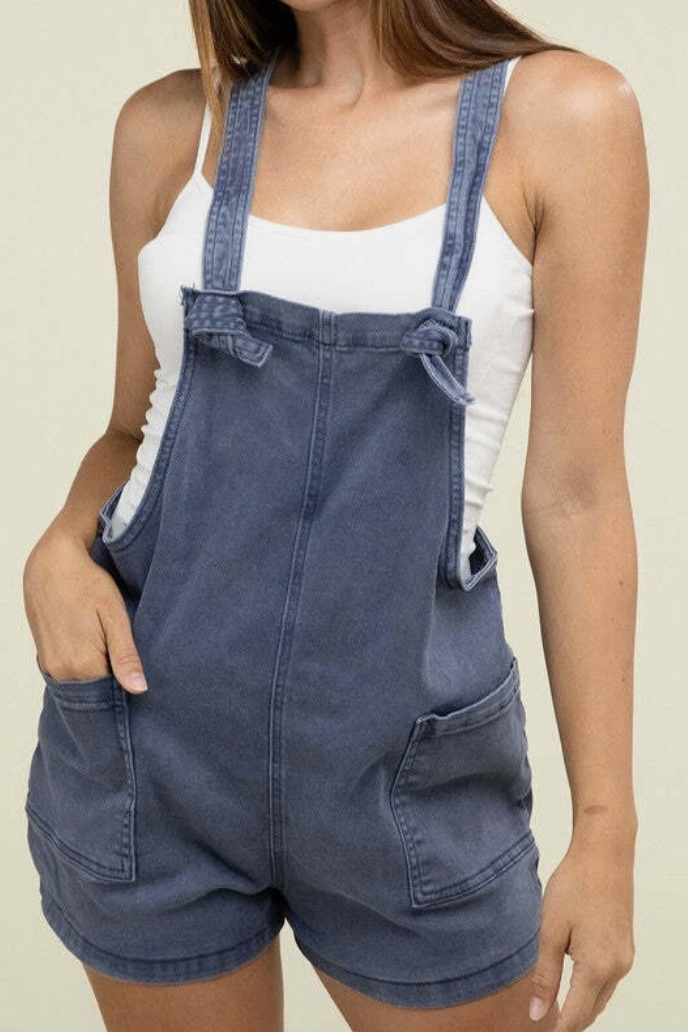 Washed Knot Strap Zenana Denim Romper
