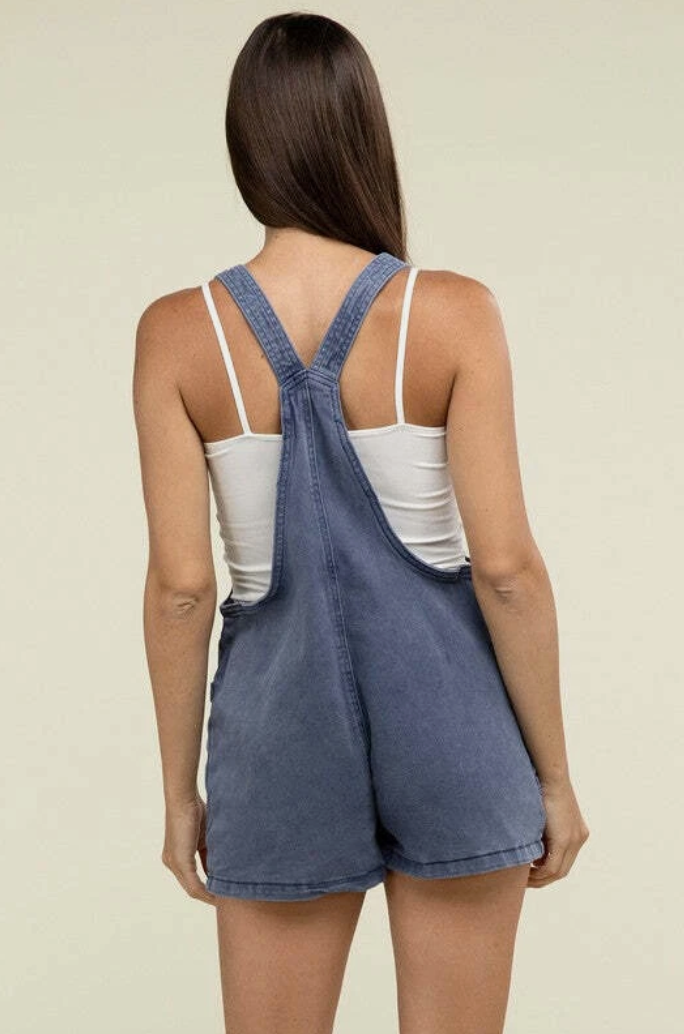 Washed Knot Strap Zenana Denim Romper