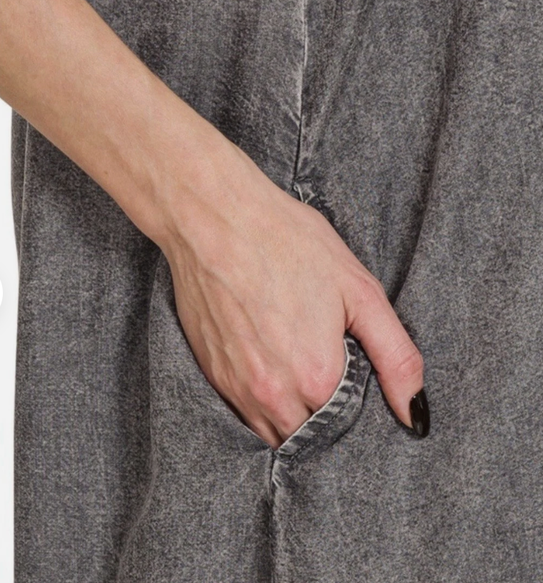 Zenana Acid-Washed Lyocell Wide Leg Lounge Jumpsuit