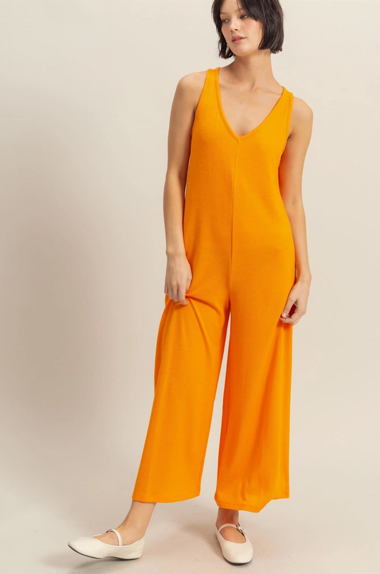 V-Neck Sleeveless Wide Leg Jumpsuit