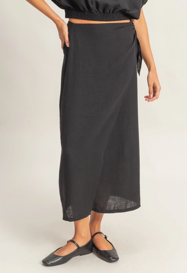 High Waist Crinkle Woven Maxi Skirt