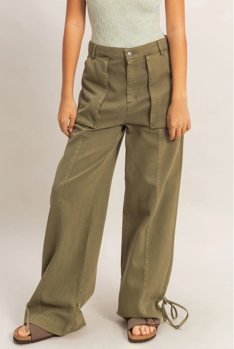 High Rise Cargo Pants with Ankle Ties