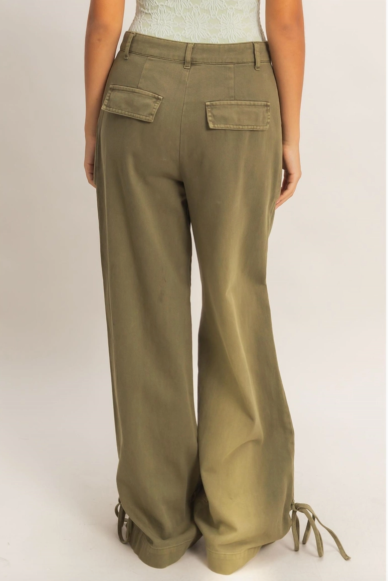 High Rise Cargo Pants with Ankle Ties