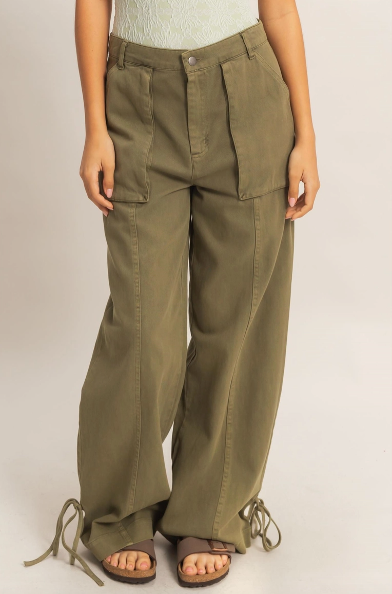 High Rise Cargo Pants with Ankle Ties