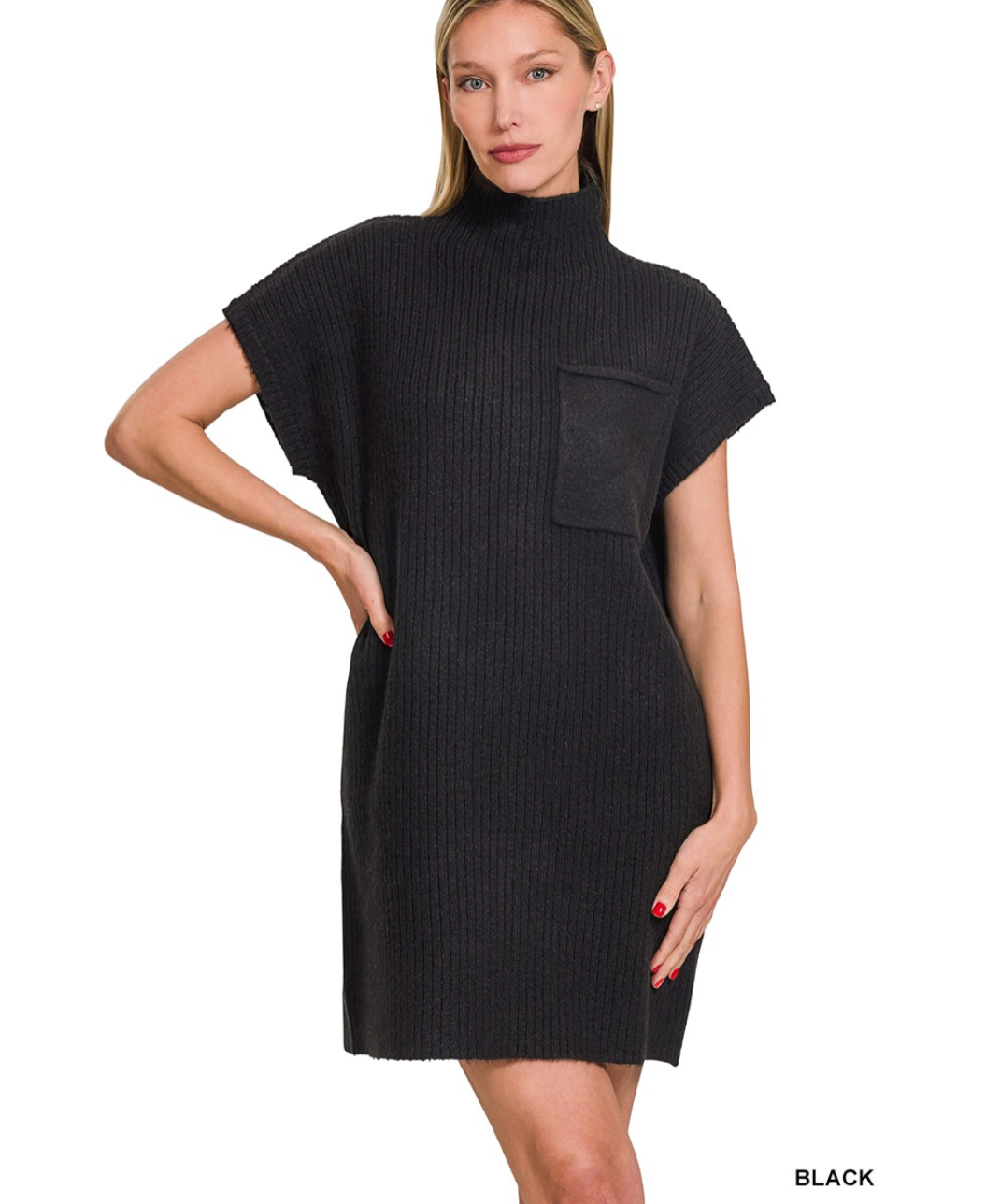 MOCK NECK SHORT SLEEVE SWEATER DRESS