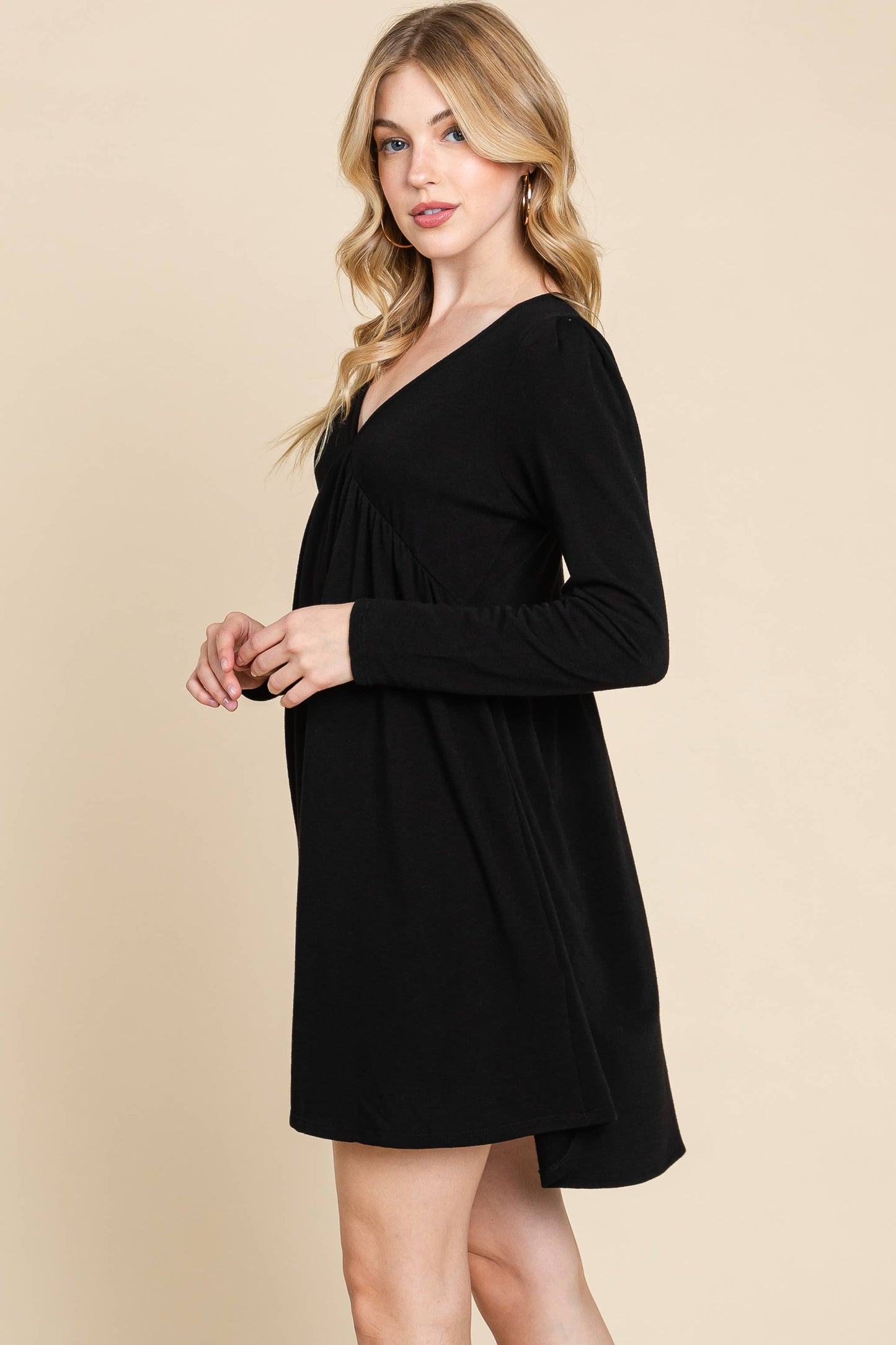 Solid French Terry V Neck Swing Dress