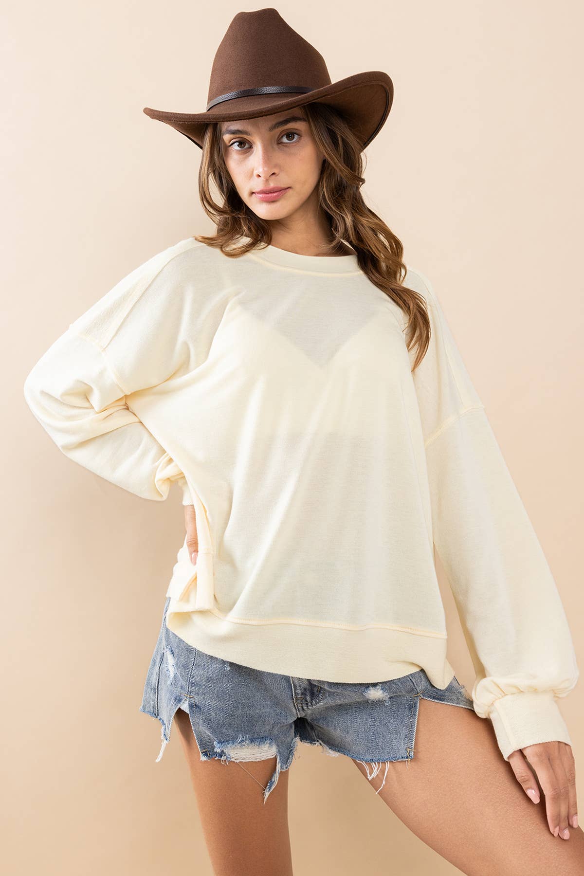 Solid Terry Round Neck Oversize Sweatshirt