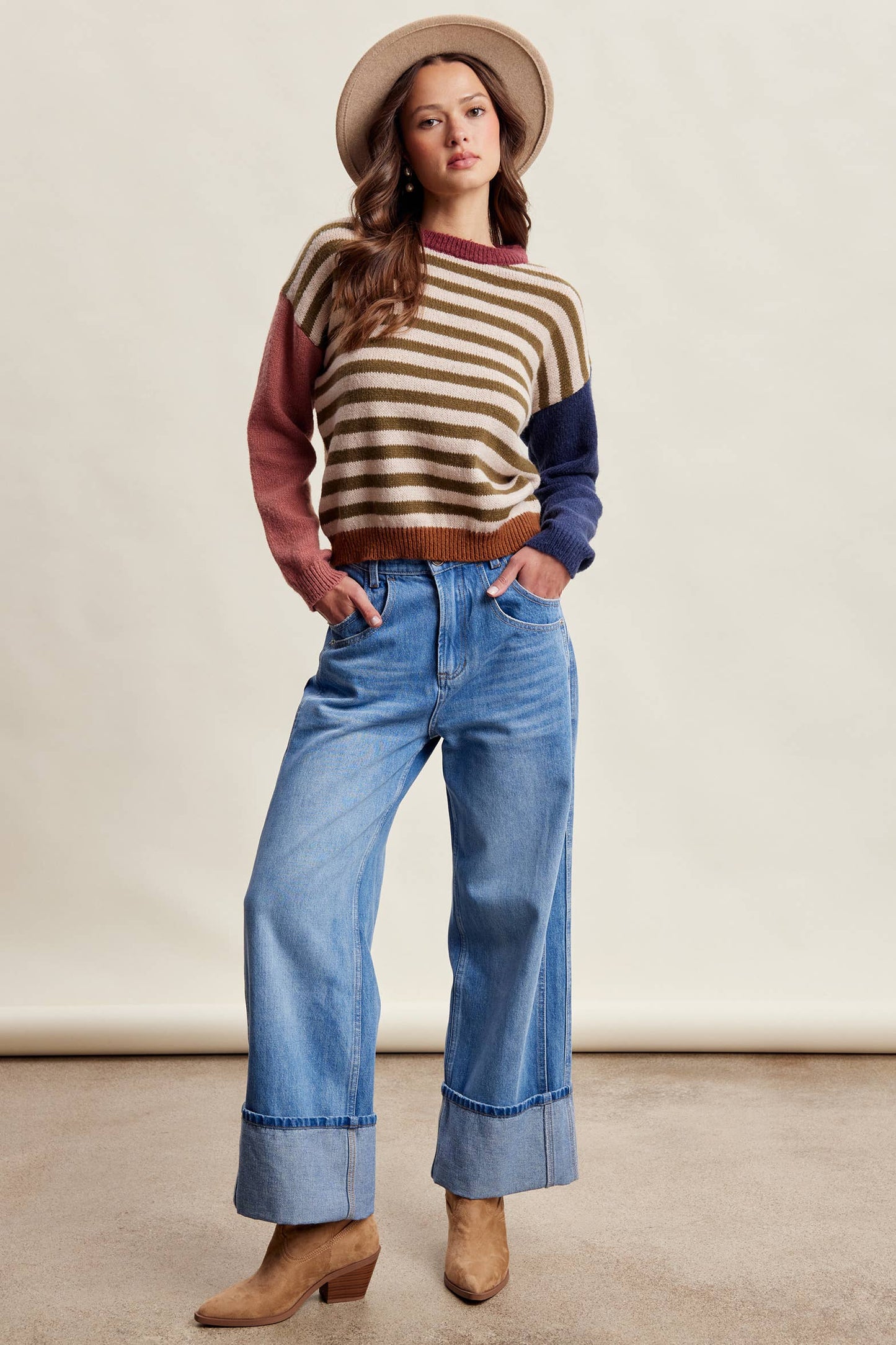 Colorblock Stripe Knit Sweater
