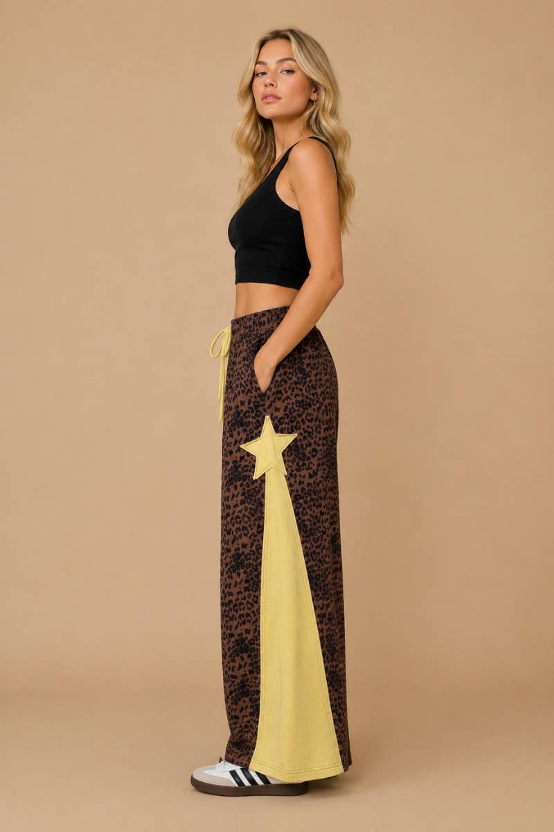 Shooting Star Leopard Wide-Leg Pants