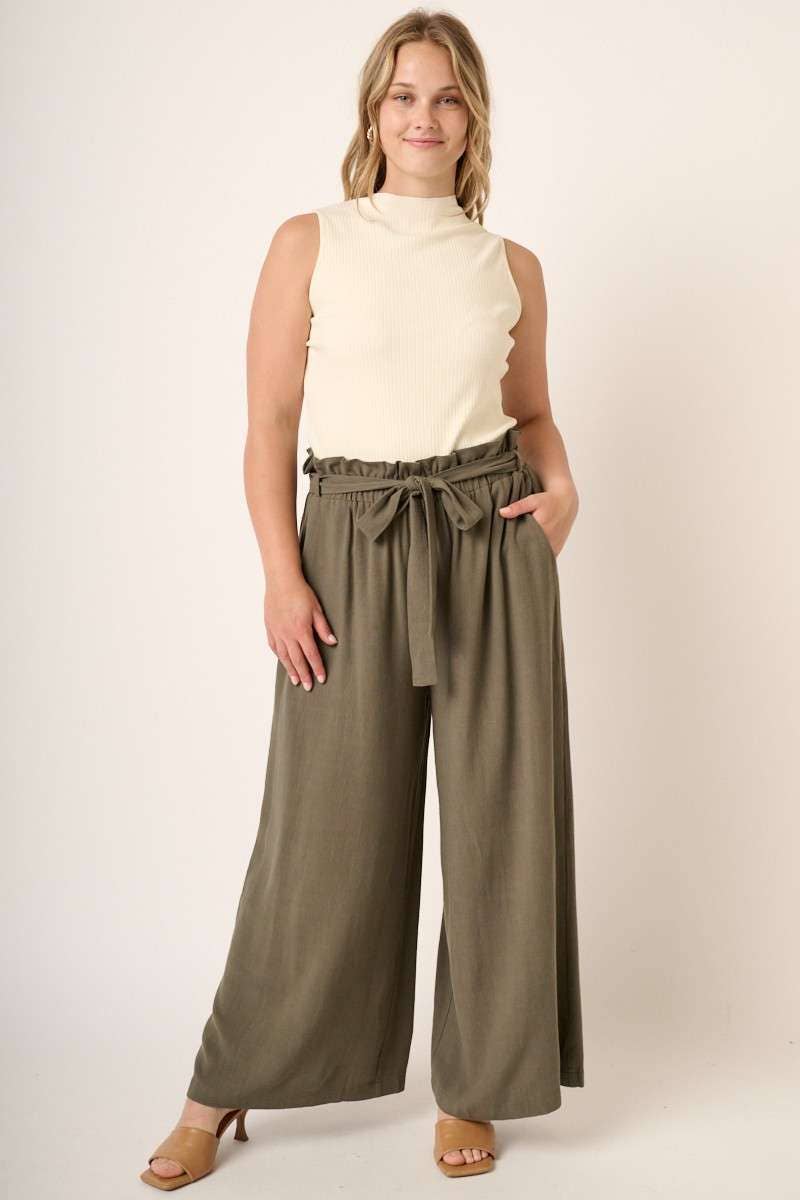 PLUS PAPER BAG TIE DETAIL WIDE LEG PANTS