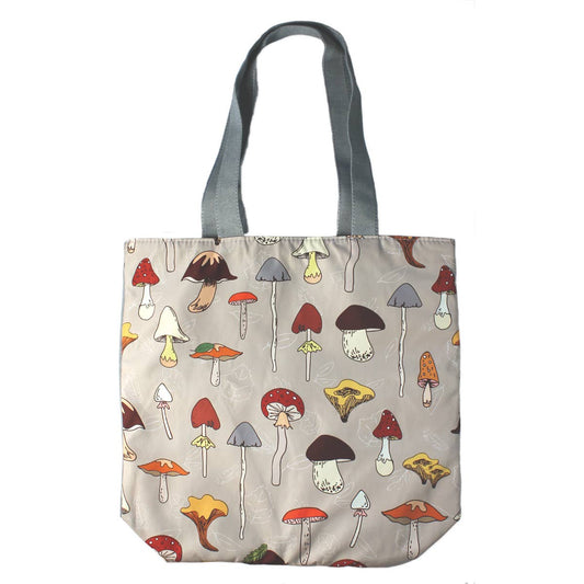 Tan Mushroom Variety Print Tote Bag
