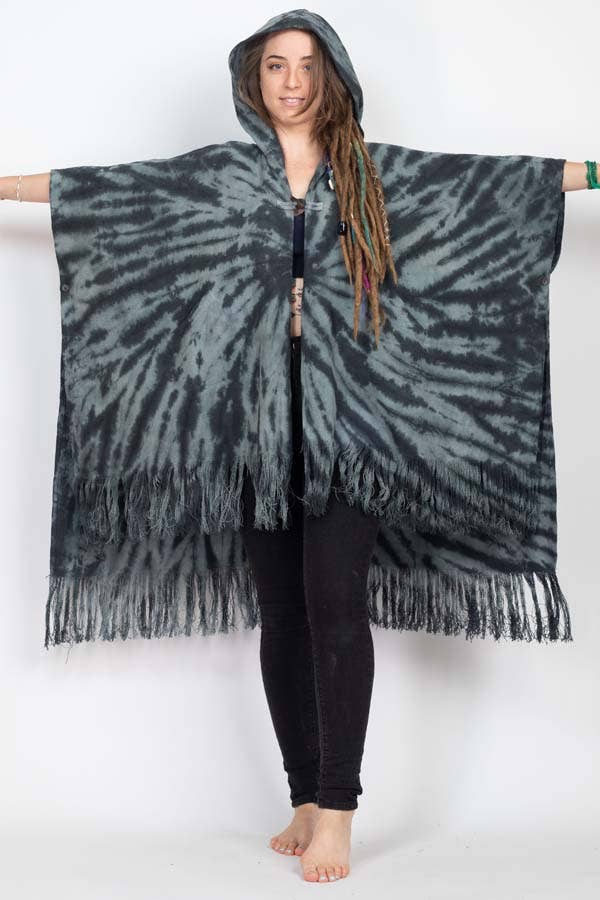 Spiral Tie-dye Hooded Long Poncho