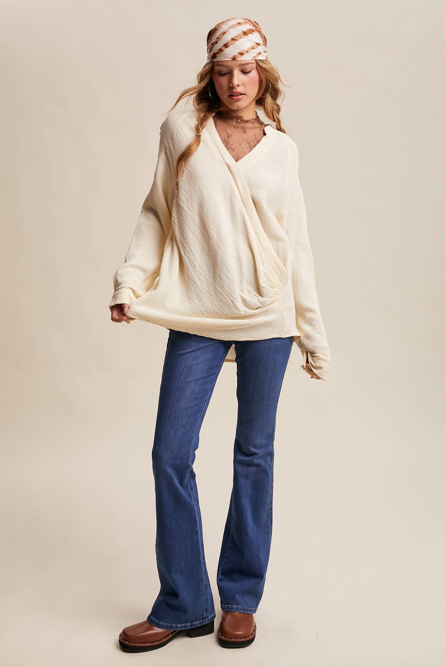 Draped Surplice Textured Blouse