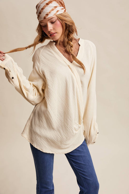 Draped Surplice Textured Blouse