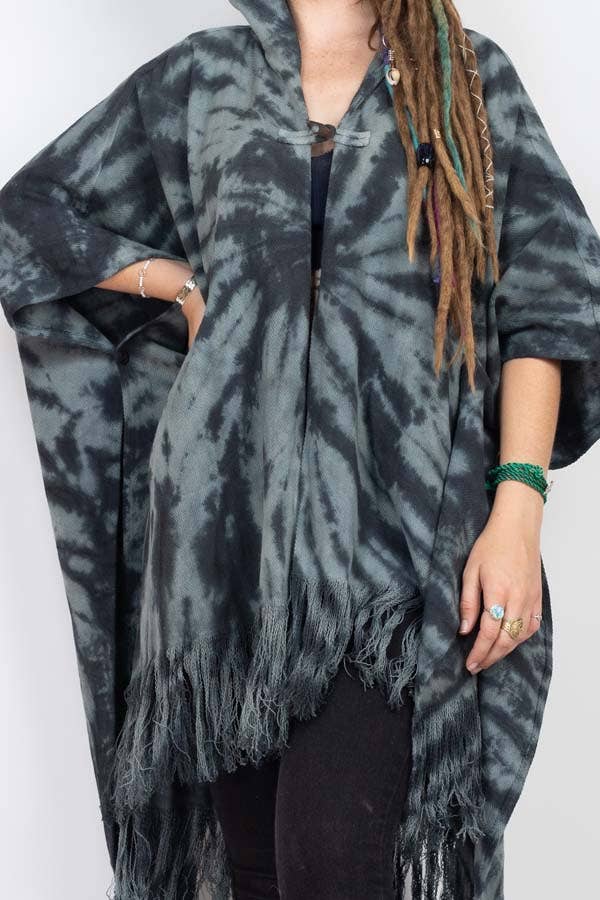 Spiral Tie-dye Hooded Long Poncho