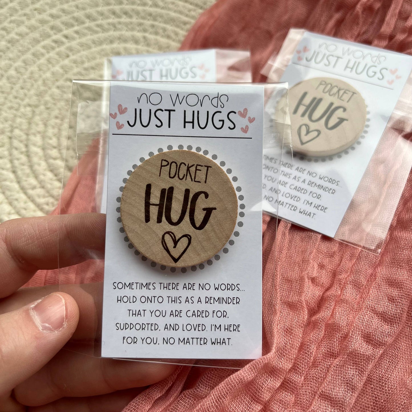 Pocket Hug "No Words Just Hugs" - Wood Engraved Token
