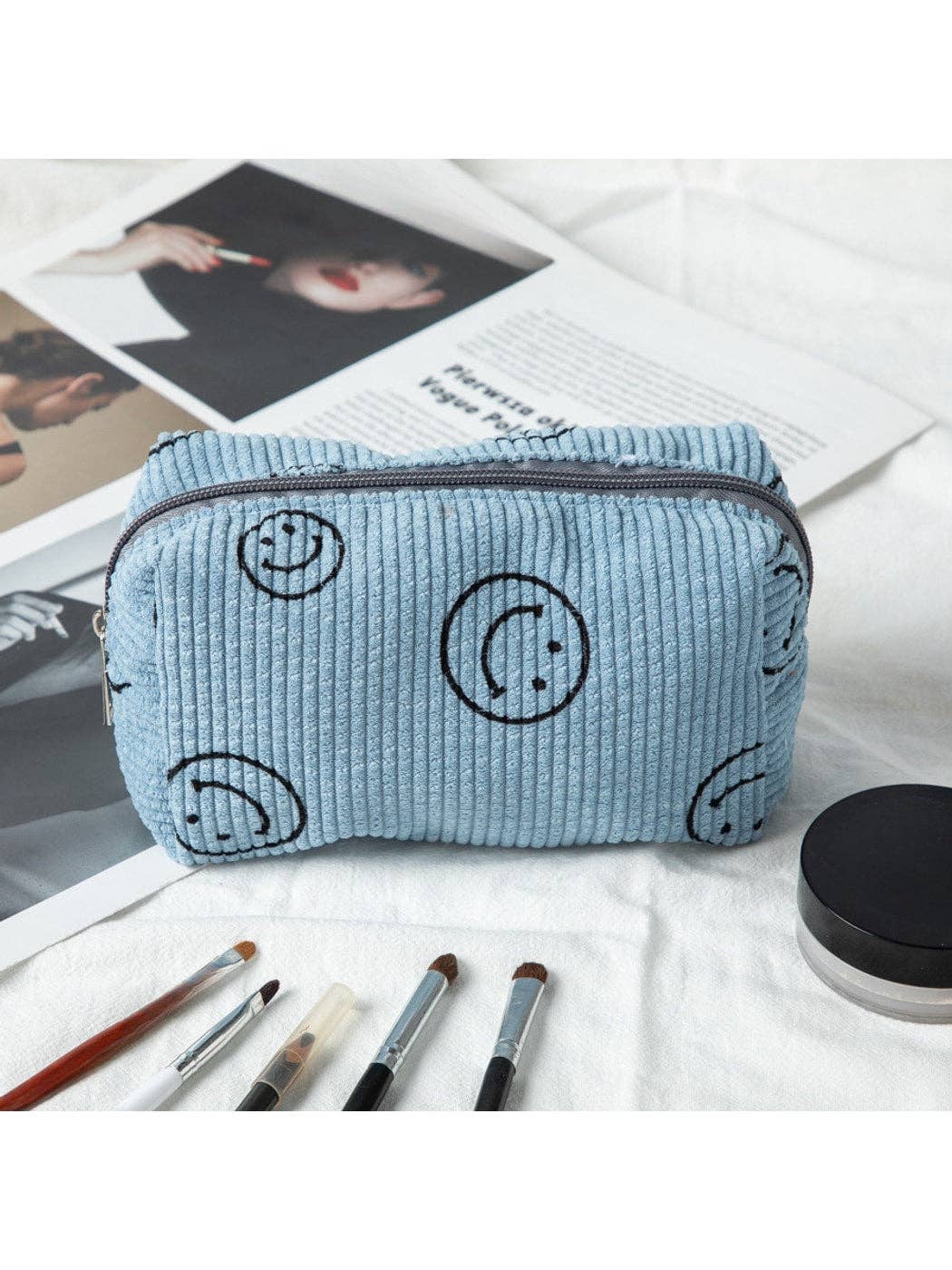 Smiley Print Cosmetic Organizer Bag