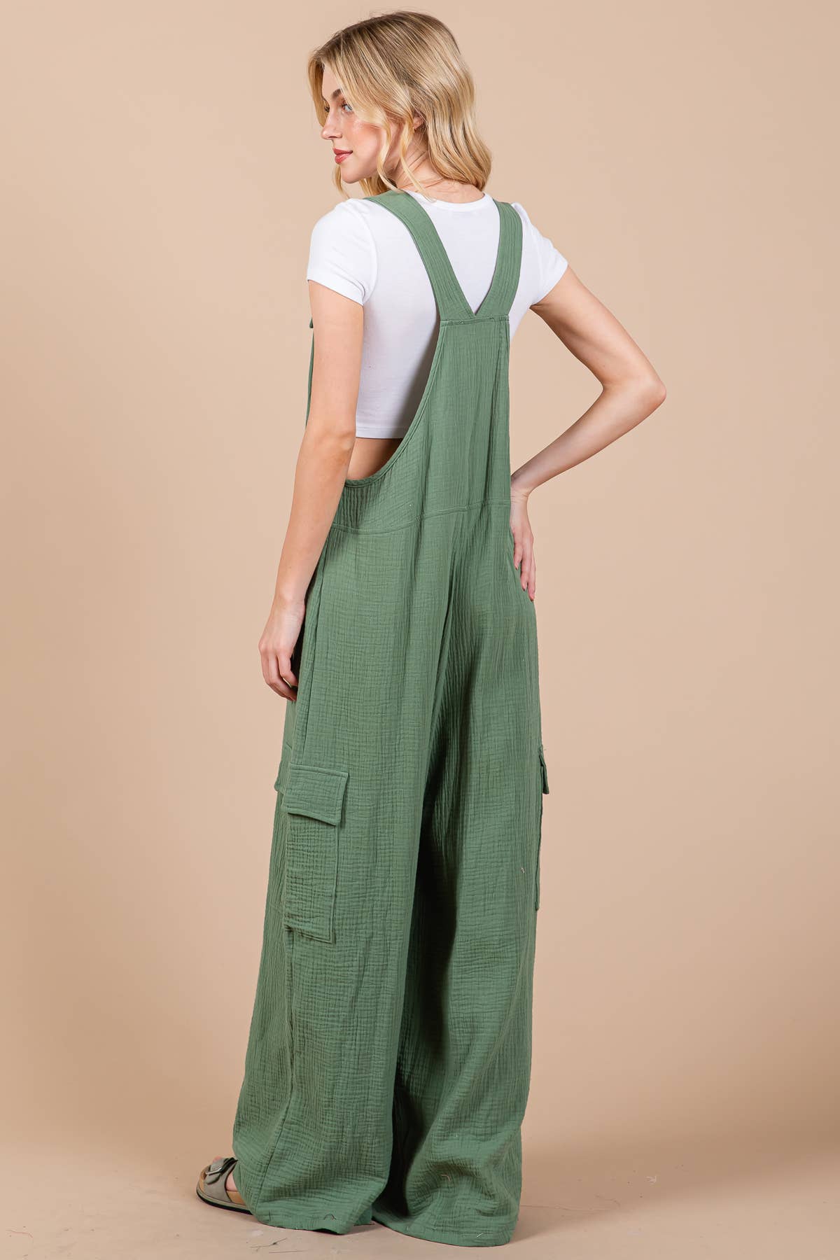 Solid Textured Wide Leg Jumpsuit