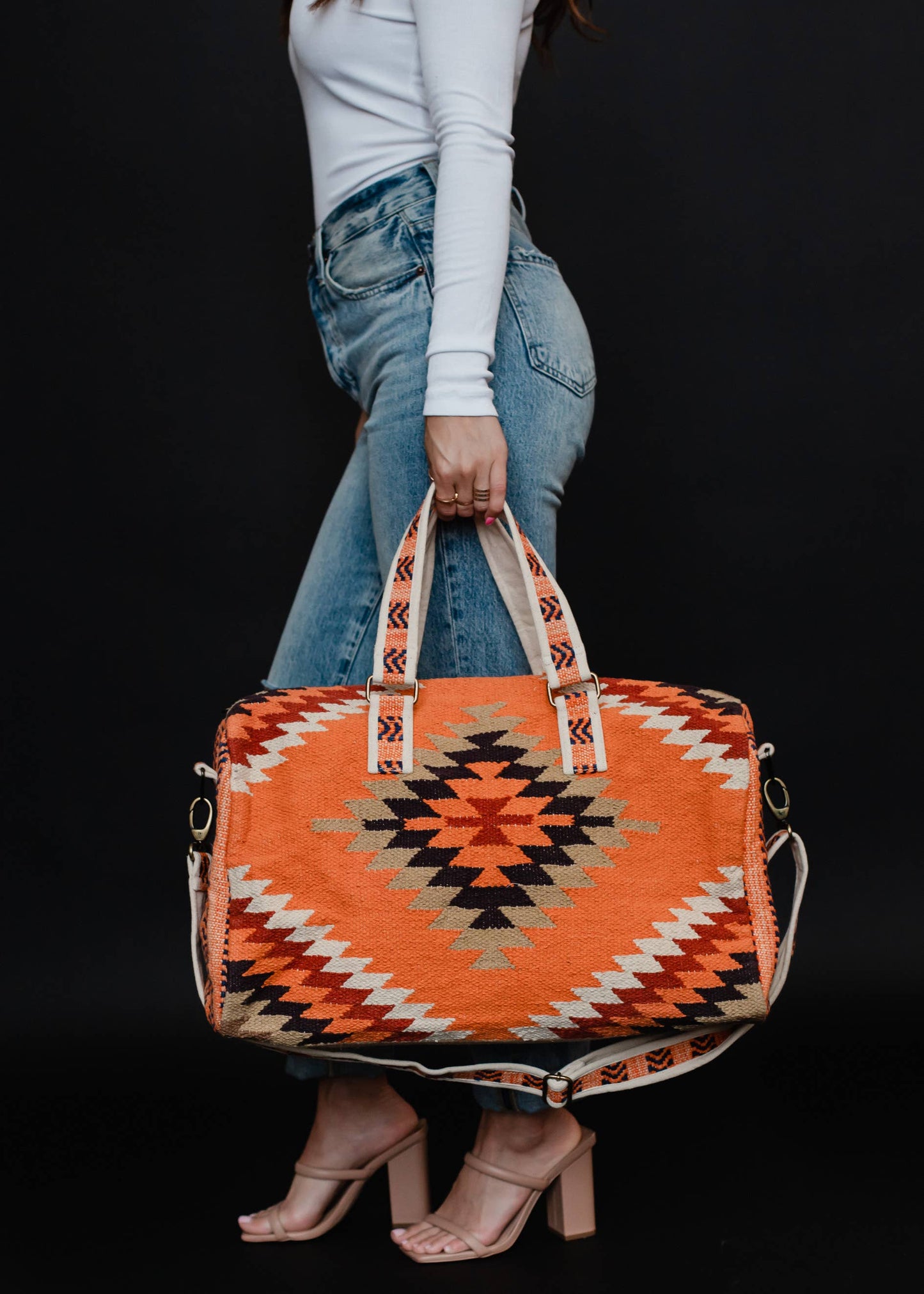 Orange, White & Red Aztec Duffel