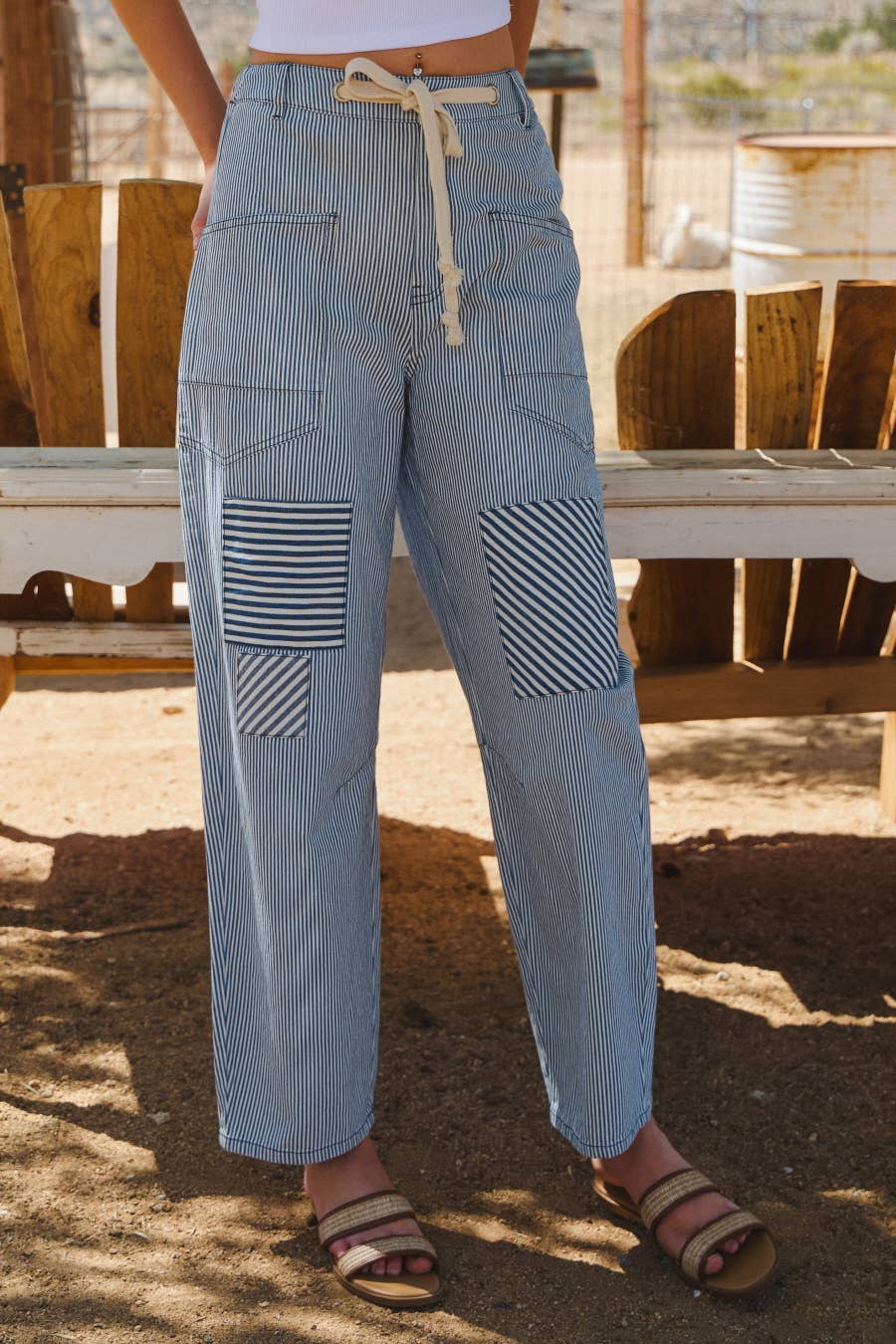 Relaxed Striped Drawstring Pants - Plus