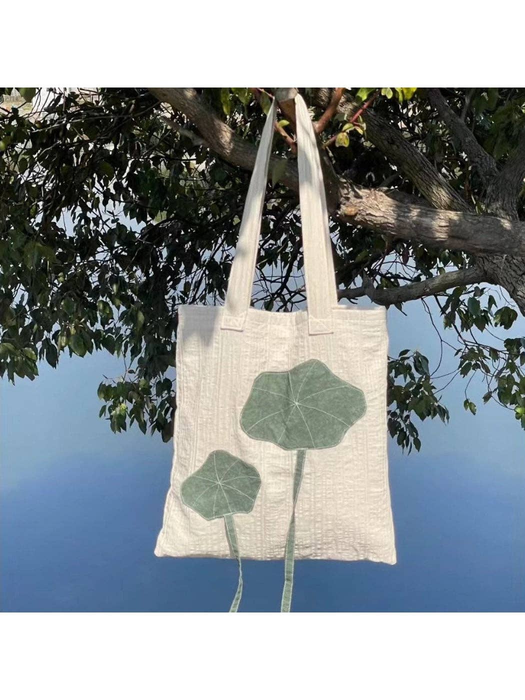 Lotus Leaf Applique Vertical Tote Bag