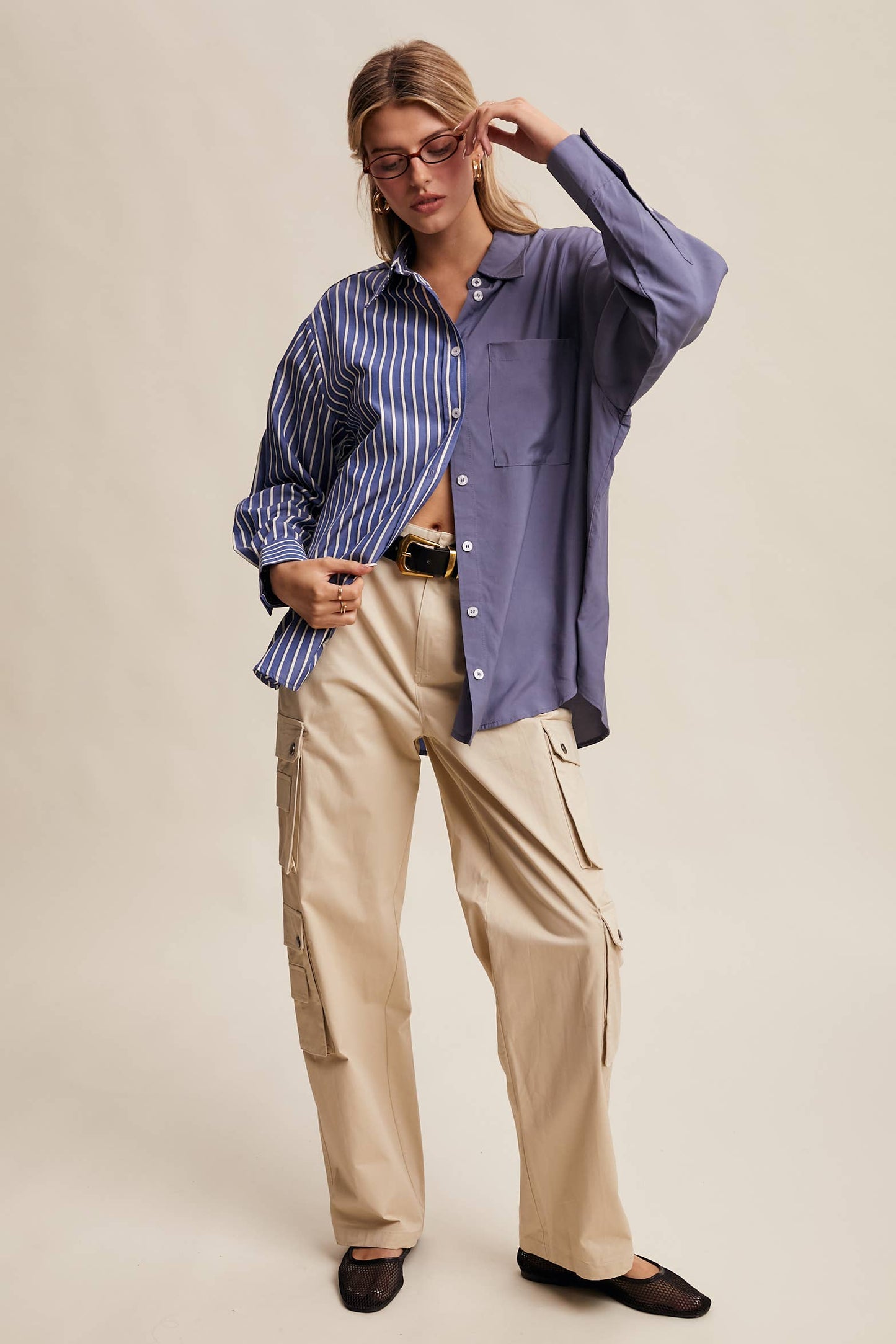 Contrast Panel Button-Up Shirt