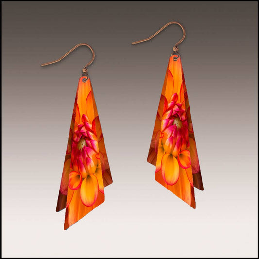 Orange Dahlia Wing Multilayer Handmade Earrings