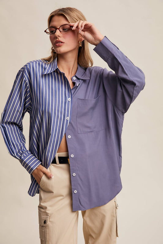 Contrast Panel Button-Up Shirt
