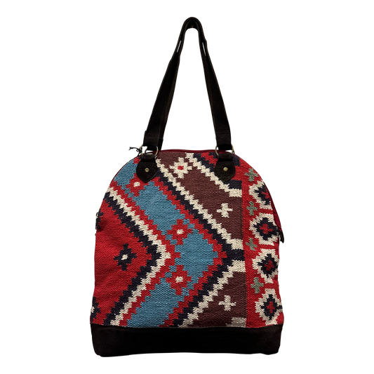 Rounded Red-Turquoise Tapestry Tote Bag